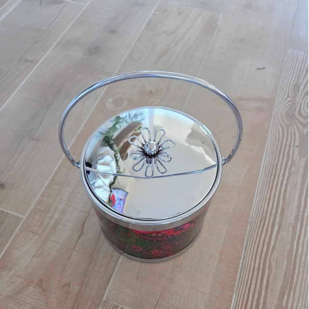 Vintage Paisley Ice‎ Bucket Chrome Details Flower Kno Serv-Master Creations USA
